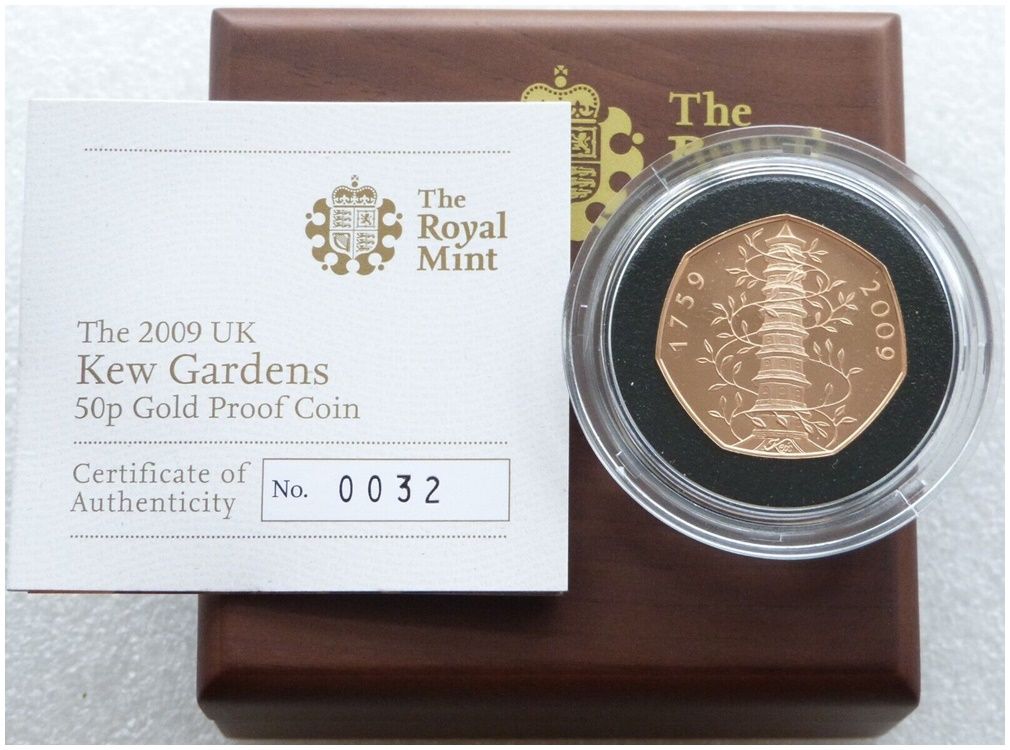 2009 Kew Gardens 50p Gold Proof Coin Box Coa - Mintage 629