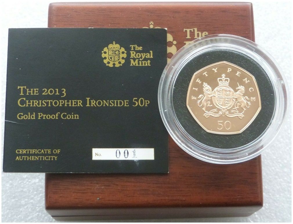 2013 Christopher Ironside 50p Gold Proof Coin Box Coa Number 001 - Mintage 198 2013 Christopher Ironside 50p Gold Proof Coin Box Coa Number 001 - Mintage 198