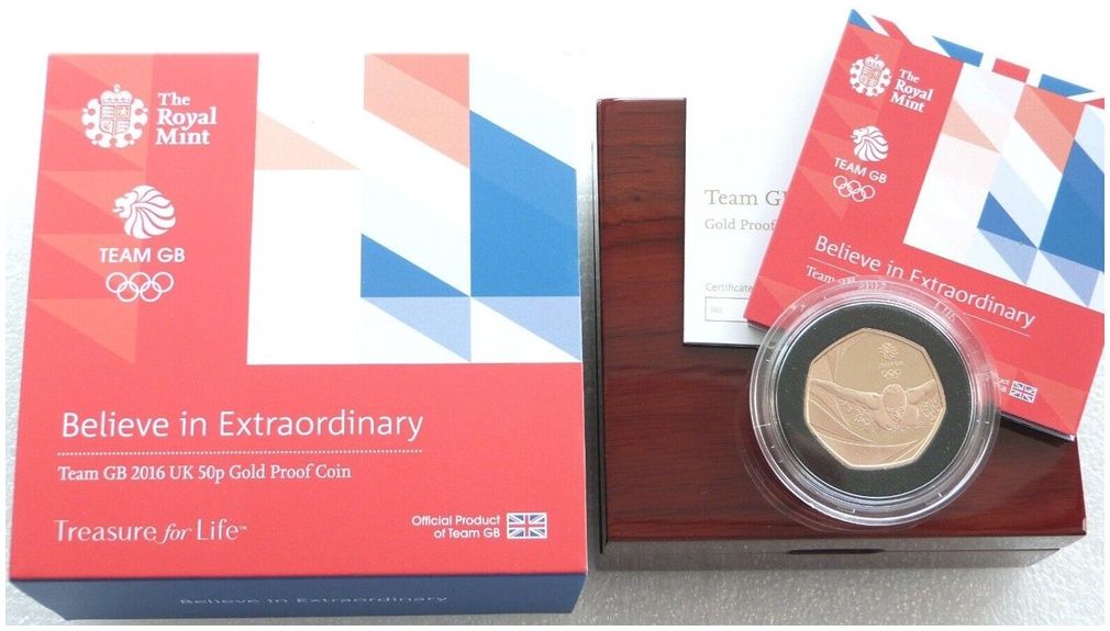 2016 Rio Olympic Games Team GB 50p Gold Proof Coin Box Coa - Mintage 302
