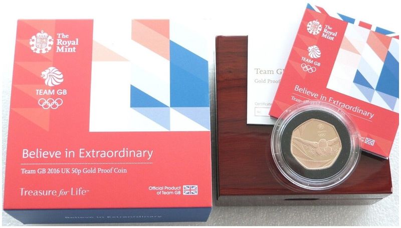 2016 Rio Olympic Games Team GB 50p Gold Proof Coin Box Coa - Mintage 302