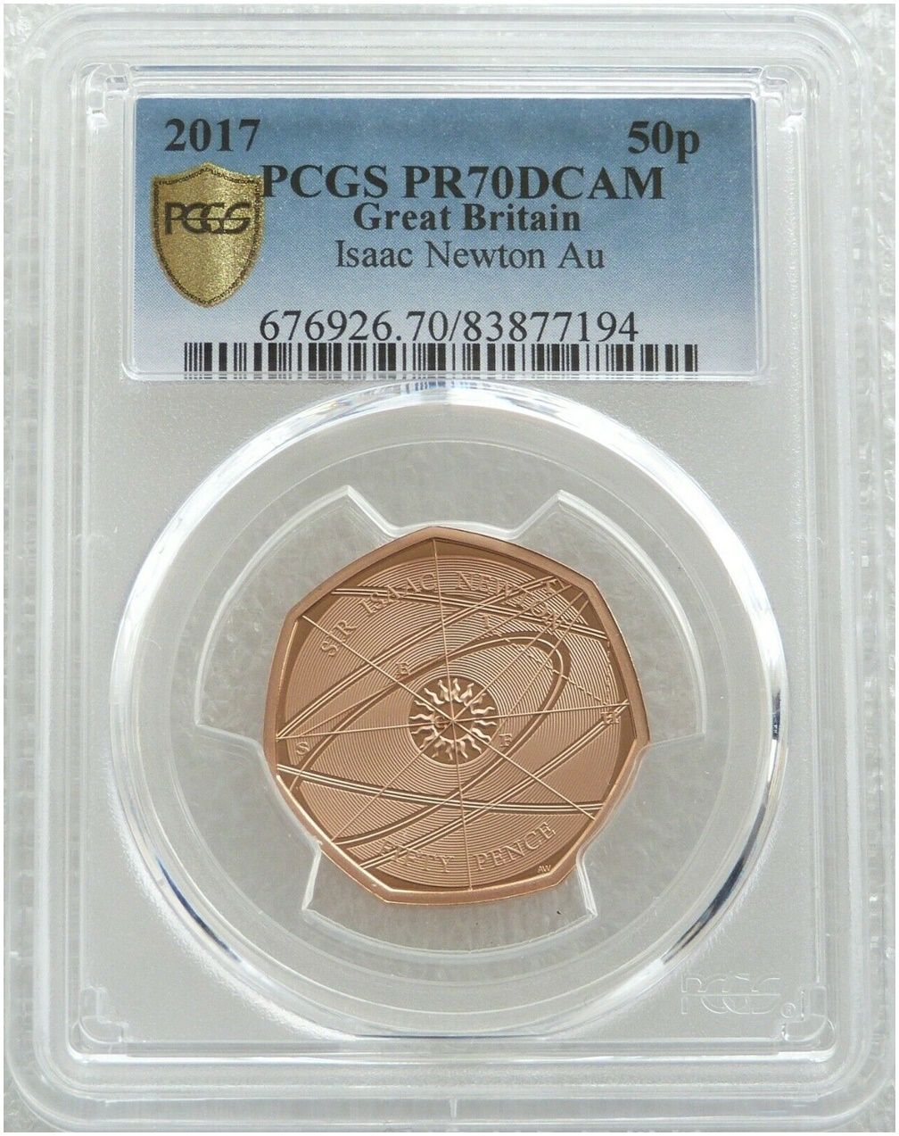 2017 Sir Isaac Newton 50p Gold Proof Coin PCGS PR70 DCAM 2017 Sir Isaac Newton 50p Gold Proof Coin PCGS PR70 DCAM