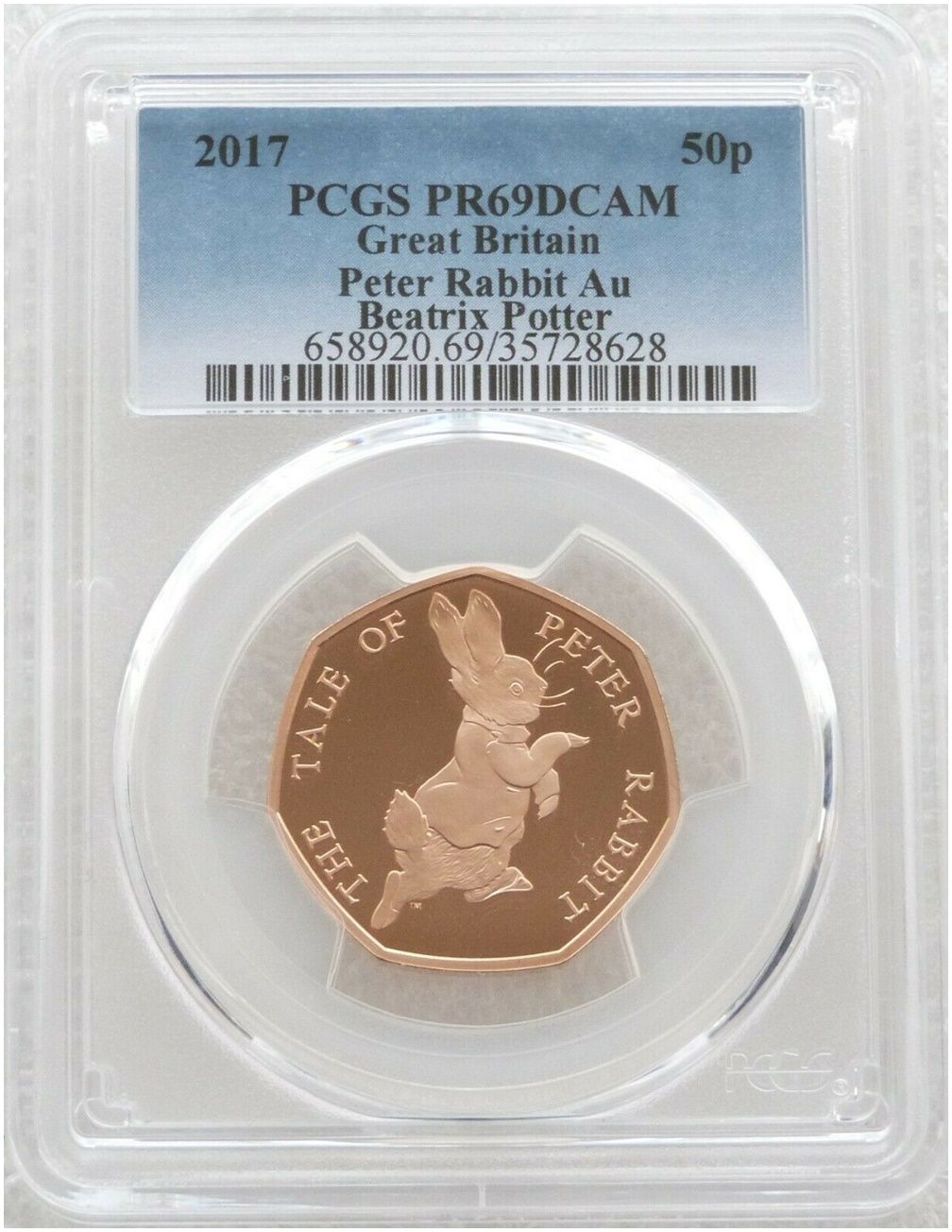 2017 Peter Rabbit 50p Gold Proof Coin PCGS PR69 DCAM 2017 Peter Rabbit 50p Gold Proof Coin PCGS PR69 DCAM