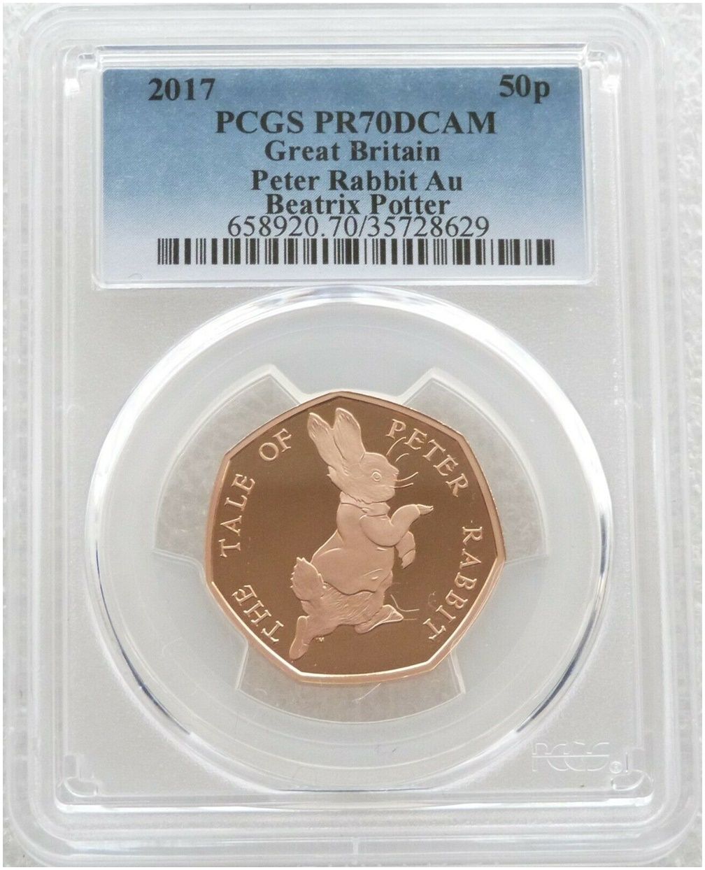 2017 Peter Rabbit 50p Gold Proof Coin PCGS PR70 DCAM 2017 Peter Rabbit 50p Gold Proof Coin PCGS PR70 DCAM