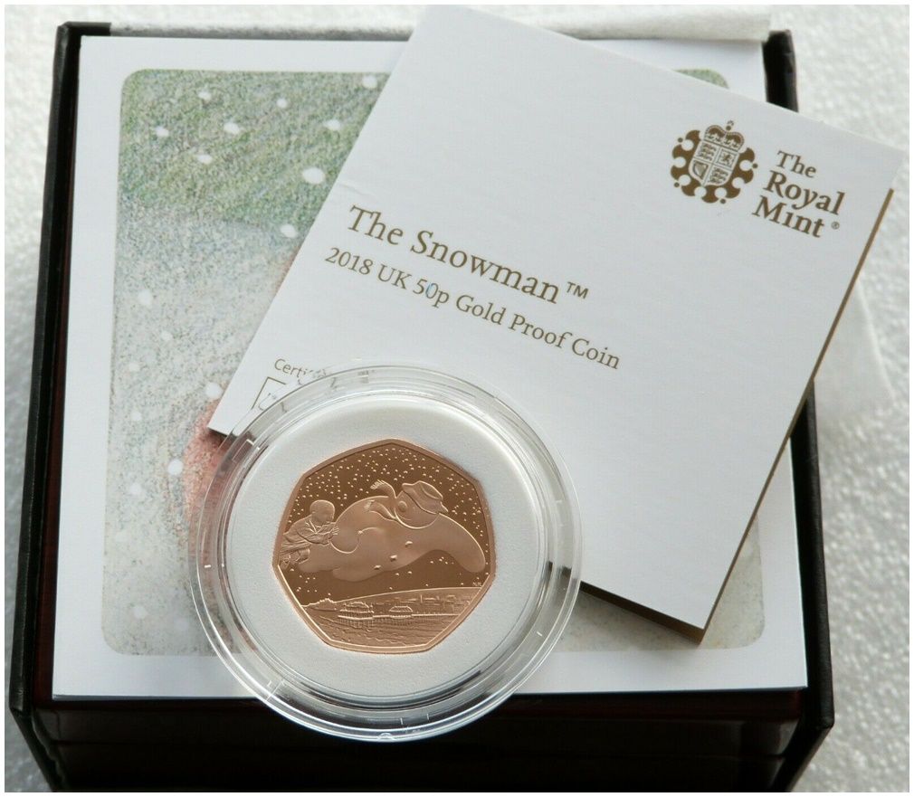 2018 The Snowman 40th Anniversary 50p Gold Proof Coin Box Coa