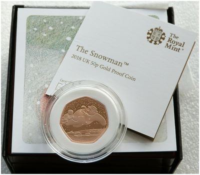 2018 The Snowman 40th Anniversary 50p Gold Proof Coin Box Coa