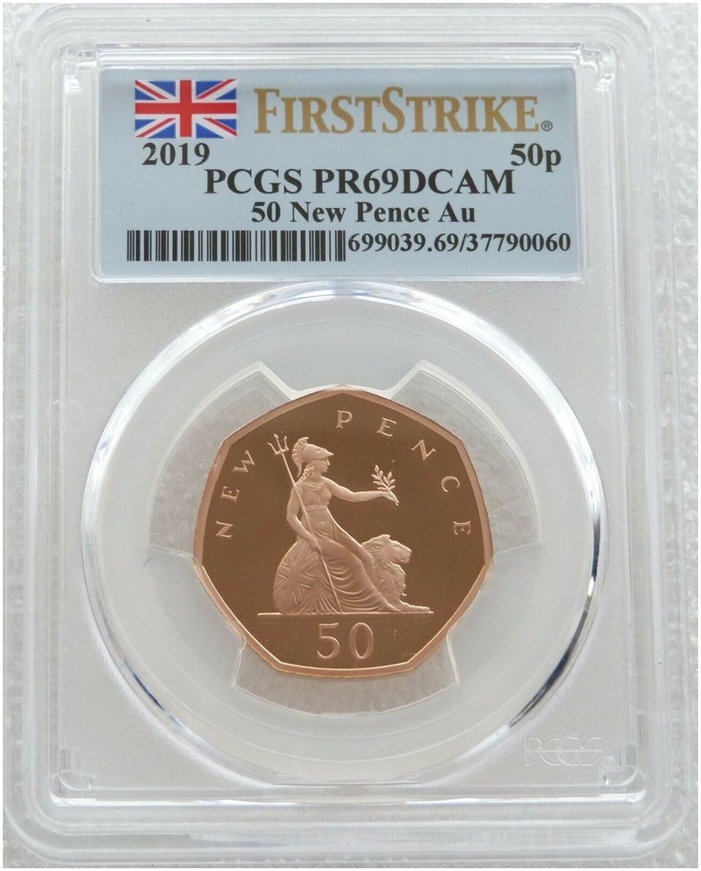 2019 Britannia New Pence 50p Gold Proof Coin PCGS PR69 DCAM First Strike 2019 Britannia New Pence 50p Gold Proof Coin PCGS PR69 DCAM First Strike