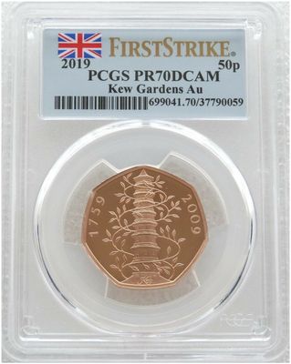 2019 Kew Gardens 50p Gold Proof Coin PCGS PR70 DCAM First Strike - Mintage 71 2019 Kew Gardens 50p Gold Proof Coin PCGS PR70 DCAM First Strike - Mintage 71