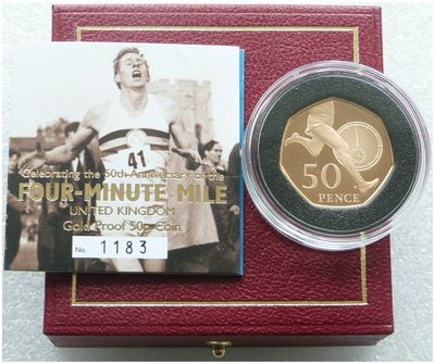 2004 Roger Bannister 50p Gold Proof Coin Box Coa