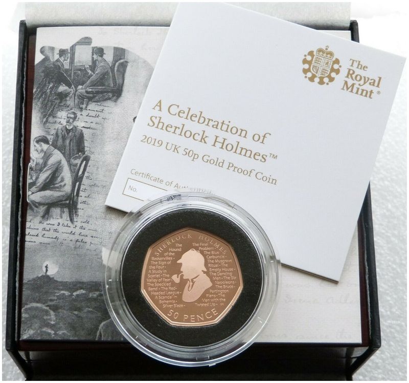 2019 Sherlock Holmes 50p Gold Proof Coin Box Coa
