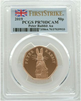 2019 Peter Rabbit 50p Gold Proof Coin PCGS PR70 DCAM First Strike 2019 Peter Rabbit 50p Gold Proof Coin PCGS PR70 DCAM First Strike