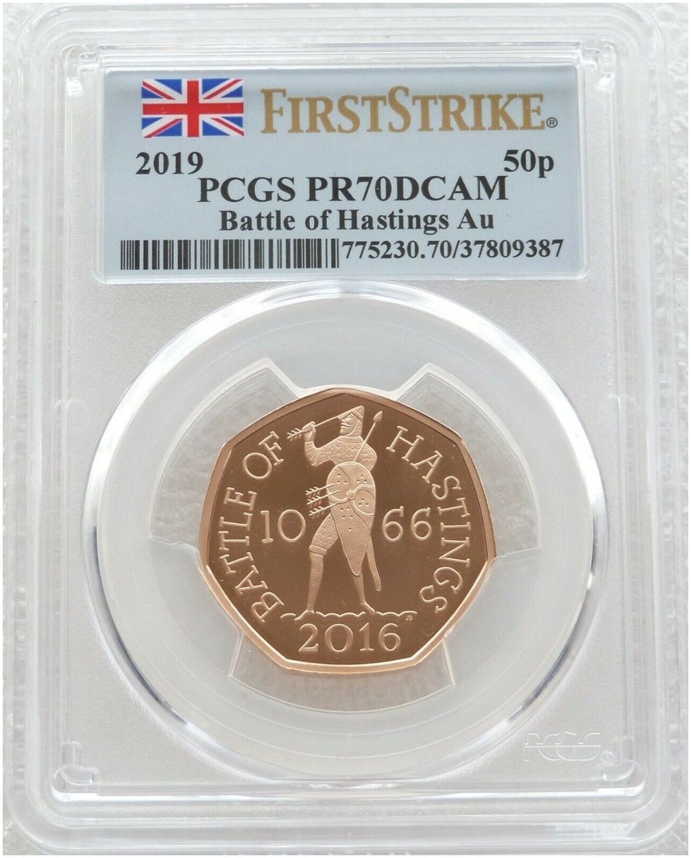 2019 Battle of Hastings 50p Gold Proof Coin PCGS PR70 DCAM First Strike 2019 Battle of Hastings 50p Gold Proof Coin PCGS PR70 DCAM First Strike