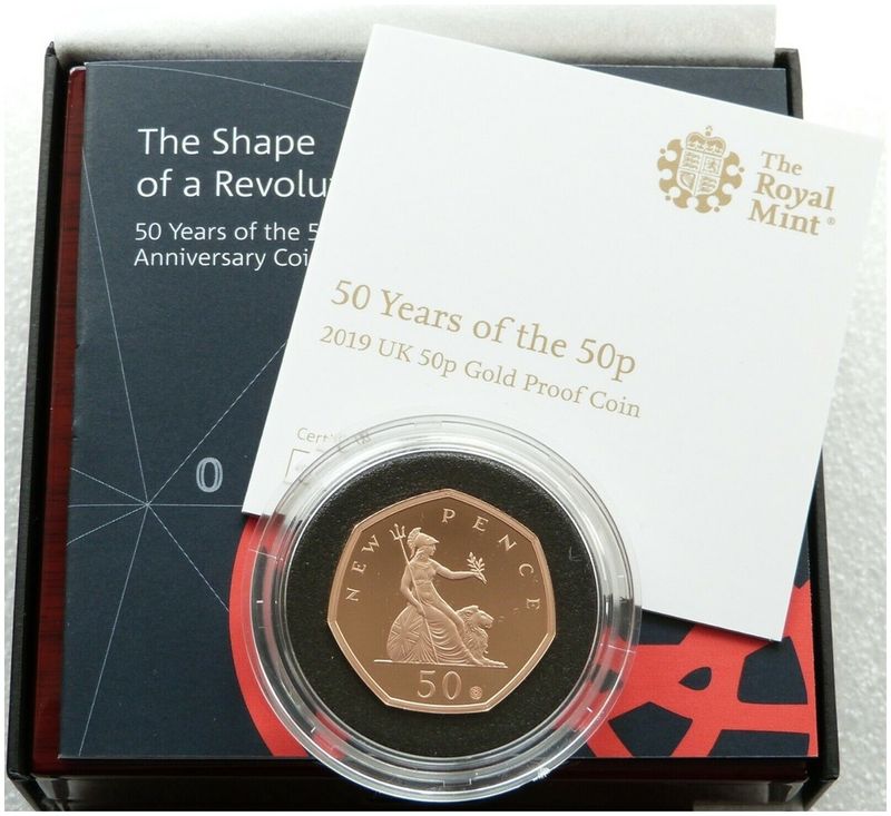 2019 Britannia New Pence Privy 50p Gold Proof Coin Box Coa