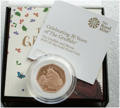 2019 The Gruffalo and Mouse 50p Gold Proof Coin Box Coa