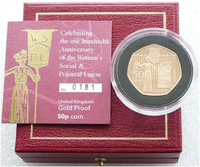 2003 Suffragettes 50p Gold Proof Coin Box Coa