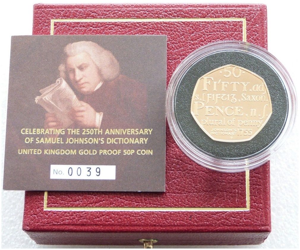 2005 Dictionary 50p Gold Proof Coin Box Coa