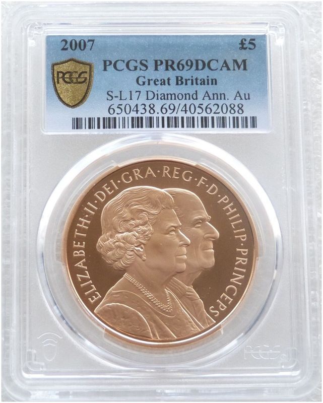 2007 Diamond Wedding £5 Five Pound Gold Proof Coin PCGS PR69 DCAM