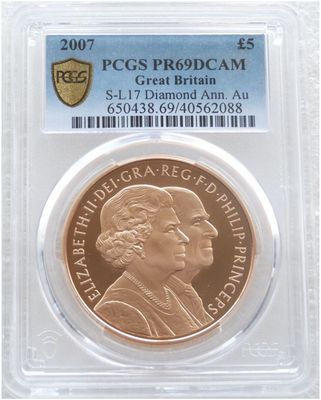 2007 Diamond Wedding £5 Five Pound Gold Proof Coin PCGS PR69 DCAM