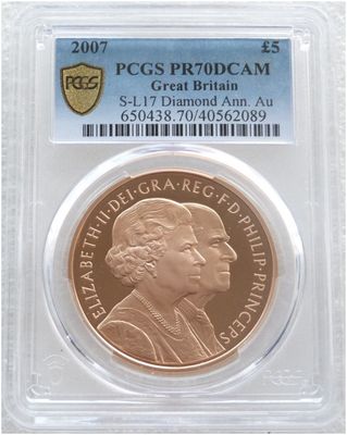 2007 Diamond Wedding £5 Five Pound Gold Proof Coin PCGS PR70 DCAM