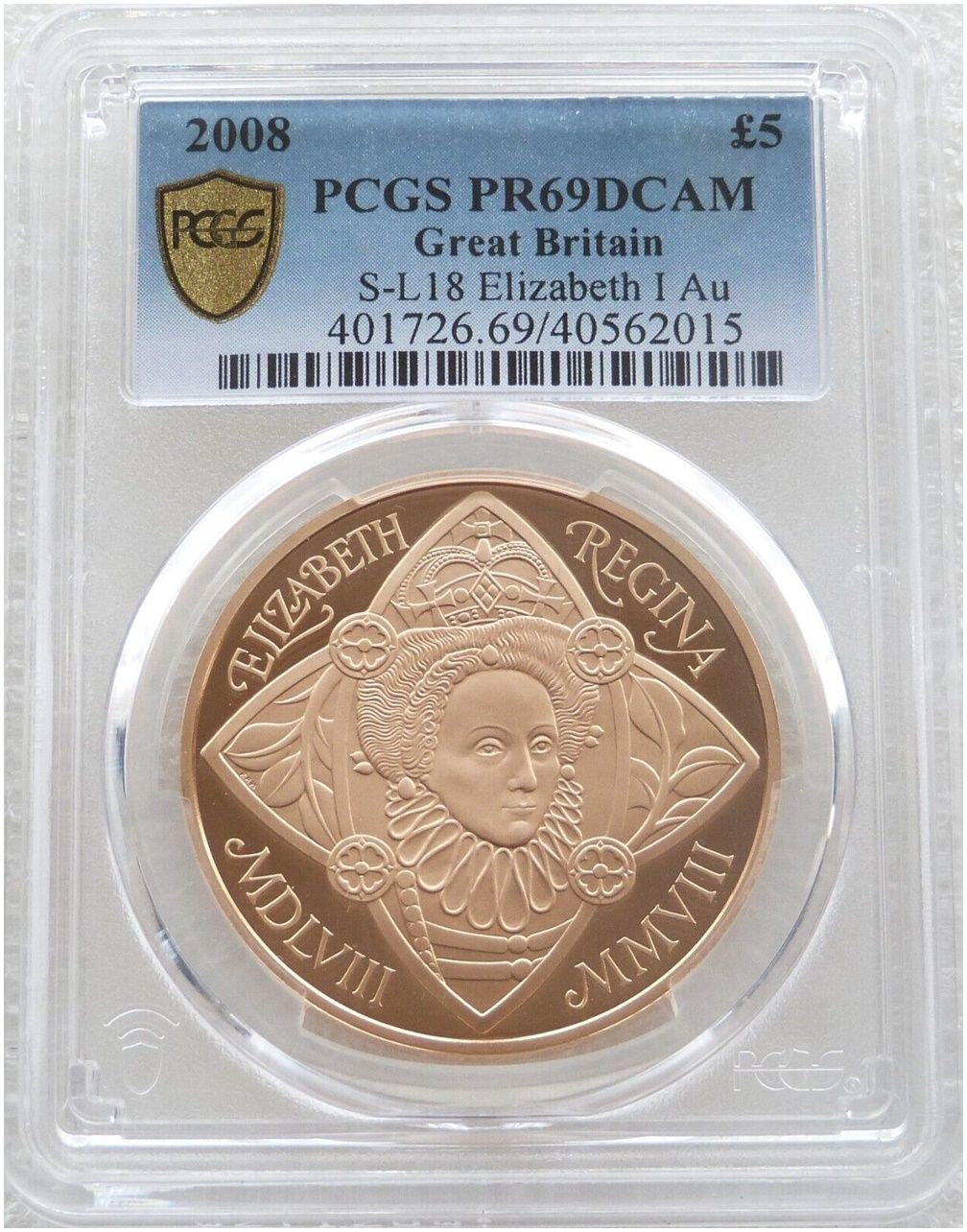 2008 Elizabeth I £5 Five Pound Gold Proof Coin PCGS PR69 DCAM