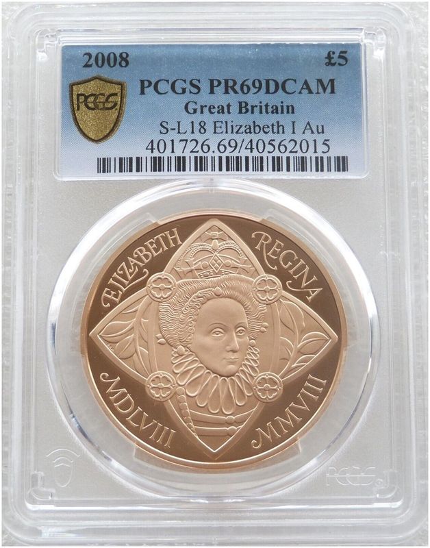 2008 Elizabeth I £5 Five Pound Gold Proof Coin PCGS PR69 DCAM