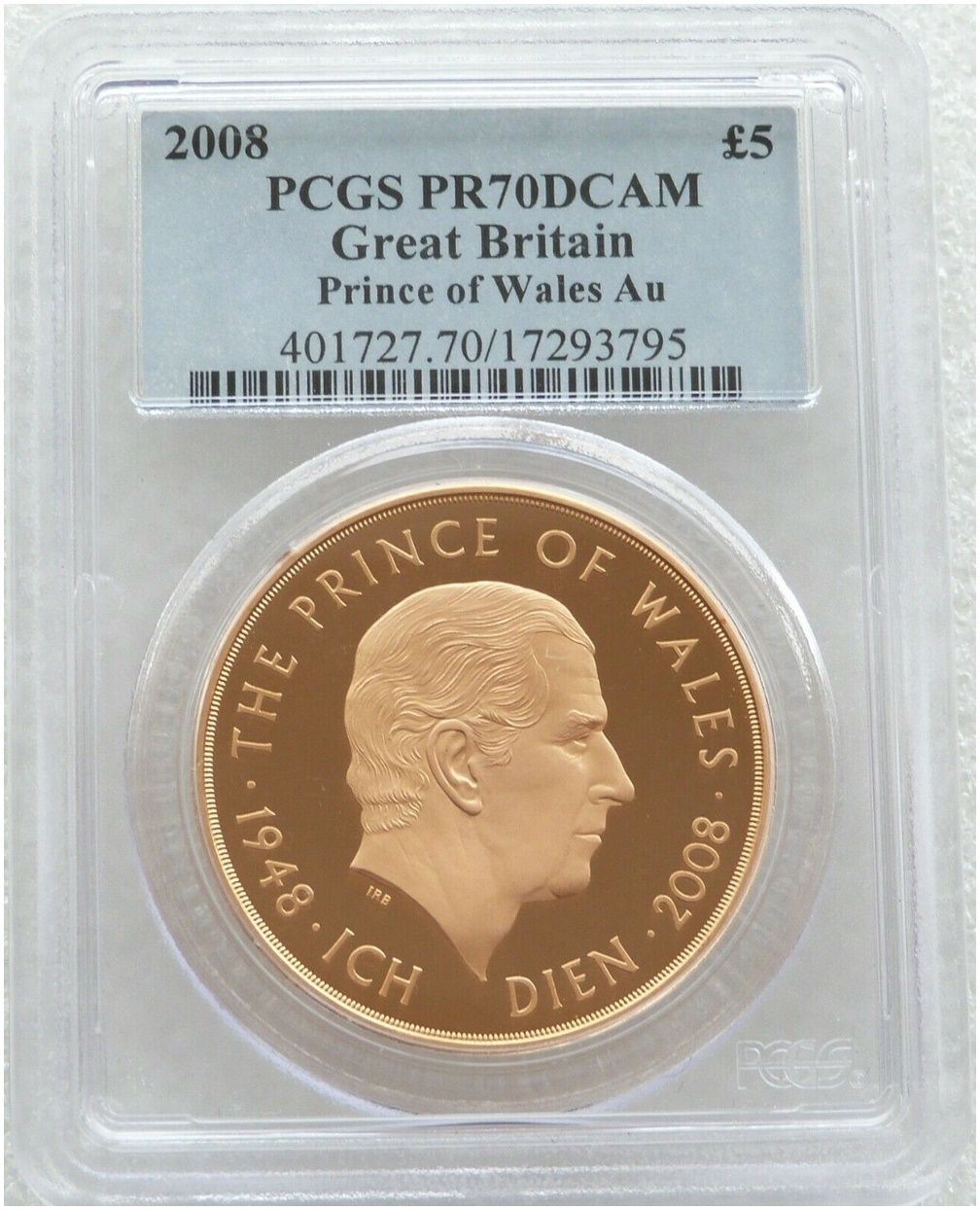 2008 Prince Charles of Wales £5 Five Pound Gold Proof Coin PCGS PR70 DCAM