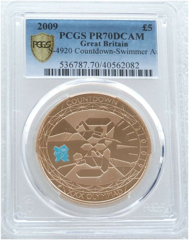 2009 London Olympic Games Countdown £5 Five Pound Gold Proof Coin PCGS PR70 DCAM