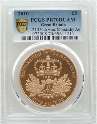 2010 Restoration of the Monarchy £5 Five Pound Gold Proof Coin PCGS PR70 DCAM