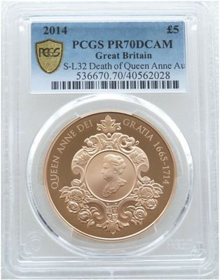 2014 Queen Anne £5 Five Pound Gold Proof Coin PCGS PR70 DCAM