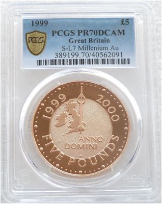 1999 Millennium Anno Domini £5 Five Pound Gold Proof Coin PCGS PR70 DCAM
