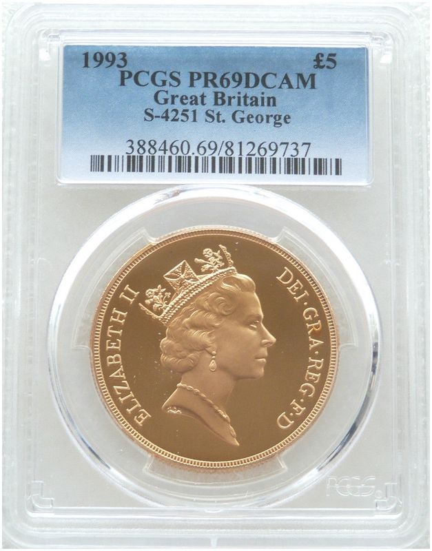 1993 St George and the Dragon £5 Five Pound Sovereign Gold Proof Coin PCGS PR69 DCAM 1993 St George and the Dragon £5 Five Pound Sovereign Gold Proof Coin PCGS PR69 DCAM