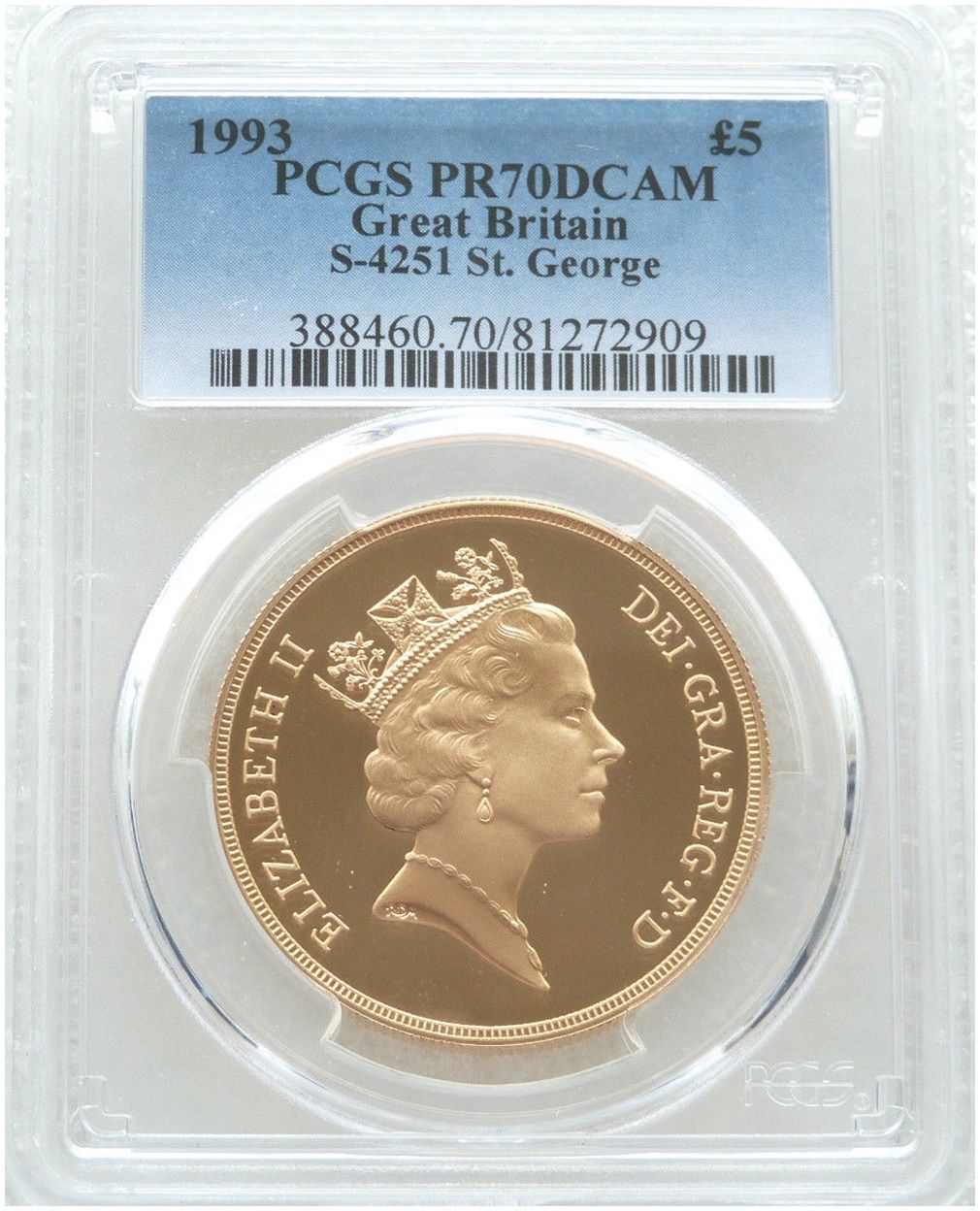 1993 St George and the Dragon £5 Five Pound Sovereign Gold Proof Coin PCGS PR70 DCAM