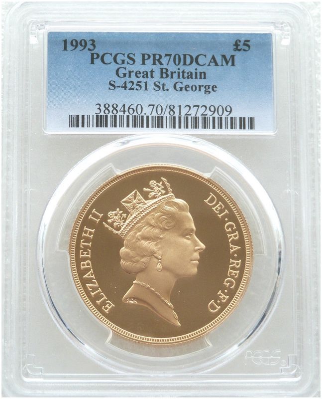 1993 St George and the Dragon £5 Five Pound Sovereign Gold Proof Coin PCGS PR70 DCAM