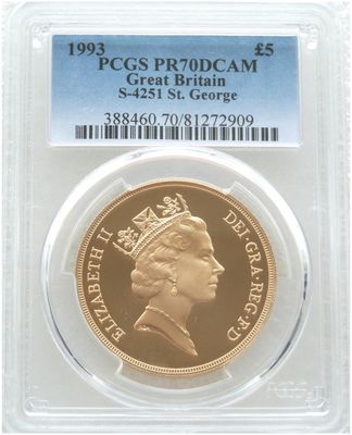 1993 St George and the Dragon £5 Five Pound Sovereign Gold Proof Coin PCGS PR70 DCAM