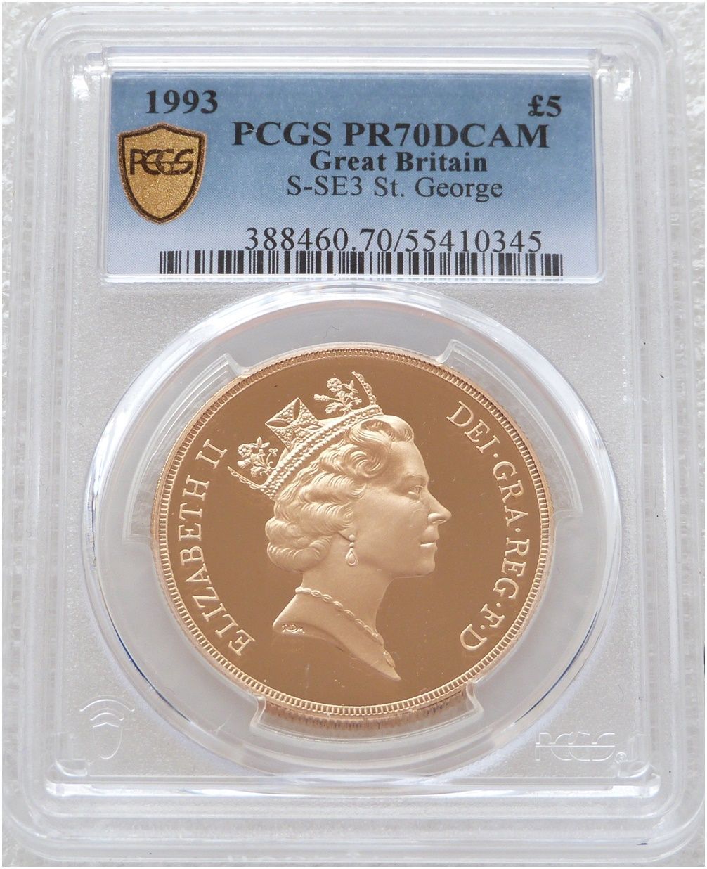 1993 St George and the Dragon £5 Five Pound Sovereign Gold Proof Coin PCGS PR70 DCAM 1993 St George and the Dragon £5 Five Pound Sovereign Gold Proof Coin PCGS PR70 DCAM