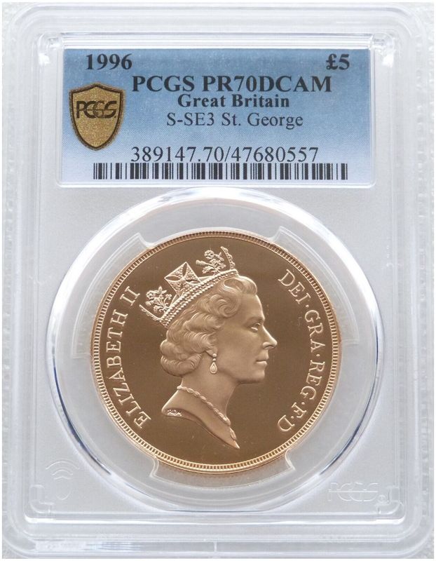 1996 St George and the Dragon £5 Five Pound Sovereign Gold Proof Coin PCGS PR70 DCAM 1996 St George and the Dragon £5 Five Pound Sovereign Gold Proof Coin PCGS PR70 DCAM