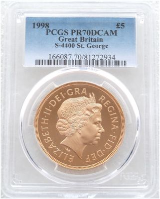 1998 St George and the Dragon £5 Five Pound Sovereign Gold Proof Coin PCGS PR70 DCAM
