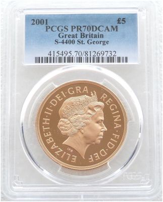 2001 St George and the Dragon £5 Five Pound Sovereign Gold Proof Coin PCGS PR70 DCAM