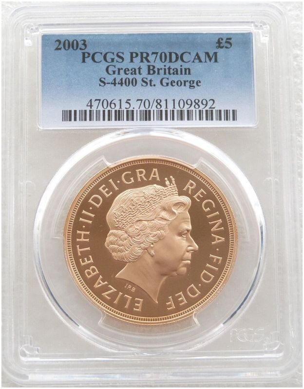 2003 St George and the Dragon £5 Five Pound Sovereign Gold Proof Coin PCGS PR70 DCAM