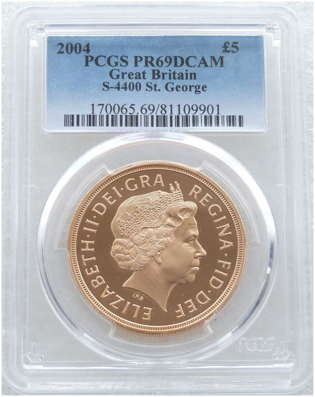 2004 St George and the Dragon £5 Five Pound Sovereign Gold Proof Coin PCGS PR69 DCAM 2004 St George and the Dragon £5 Five Pound Sovereign Gold Proof Coin PCGS PR69 DCAM
