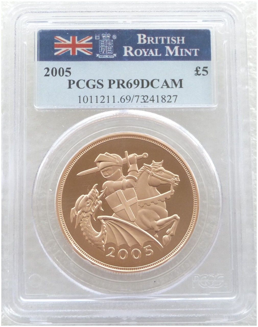 2005 St George and the Dragon £5 Five Pound Sovereign Gold Proof Coin PCGS PR69 DCAM - Timothy Noad