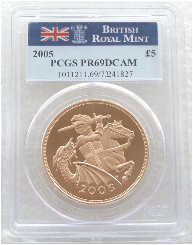 2005 St George and the Dragon £5 Five Pound Sovereign Gold Proof Coin PCGS PR69 DCAM - Timothy Noad