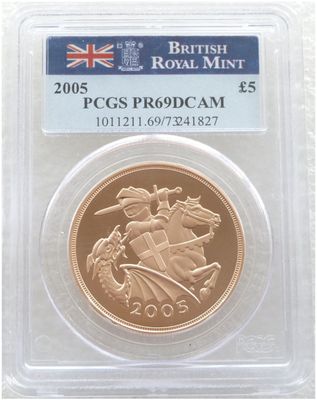 2005 St George and the Dragon £5 Five Pound Sovereign Gold Proof Coin PCGS PR69 DCAM - Timothy Noad