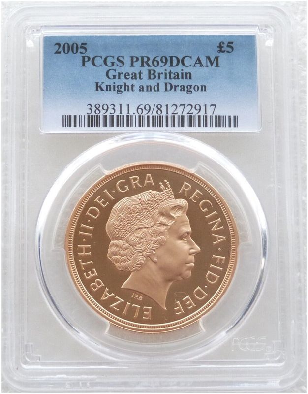 2005 St George and the Dragon £5 Five Pound Sovereign Gold Proof Coin PCGS PR69 DCAM - Timothy Noad