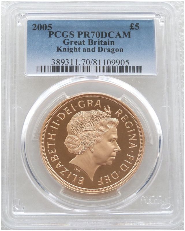 2005 St George and the Dragon £5 Five Pound Sovereign Gold Proof Coin PCGS PR70 DCAM - Timothy Noad