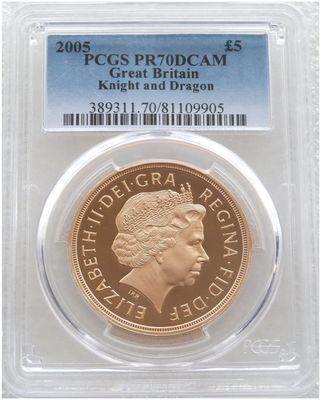 2005 St George and the Dragon £5 Five Pound Sovereign Gold Proof Coin PCGS PR70 DCAM - Timothy Noad