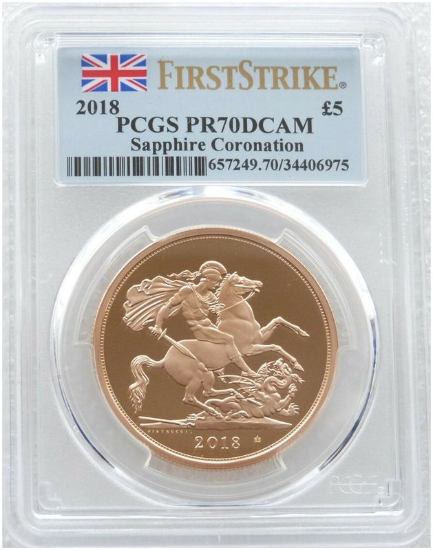 2018 Sapphire Coronation £5 Five Pound Sovereign Gold Proof Coin PCGS PR70 DCAM First Strike