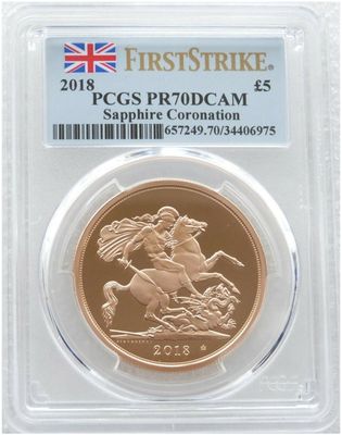 2018 Sapphire Coronation £5 Five Pound Sovereign Gold Proof Coin PCGS PR70 DCAM First Strike