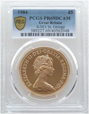 1984 St George and the Dragon £5 Five Pound Sovereign Gold Proof Coin PCGS PR69 DCAM
