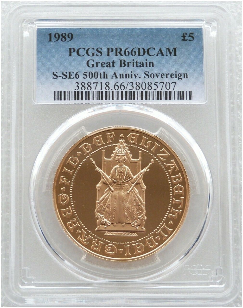 1989 Tudor Rose £5 Five Pound Sovereign Gold Proof Coin PCGS PR66 DCAM