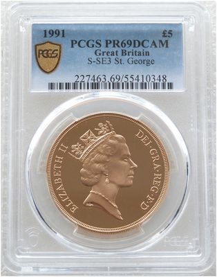 1991 St George and the Dragon £5 Five Pound Sovereign Gold Proof Coin PCGS PR69 DCAM